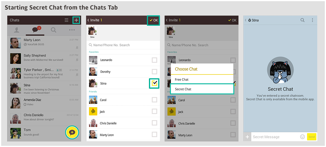 [Image 2] Starting Secret Chat from the Chat Tab on KakaoTalk