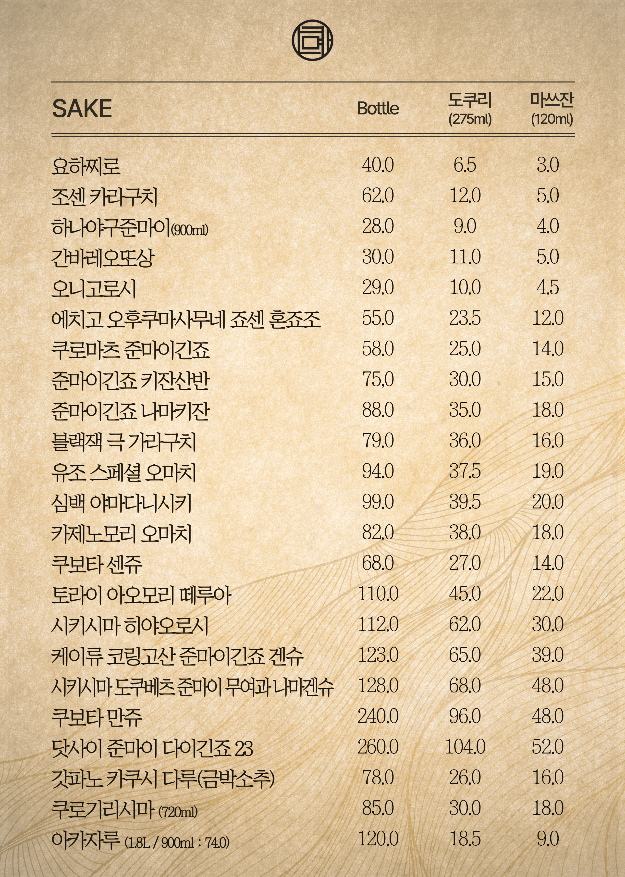 사케 메뉴판