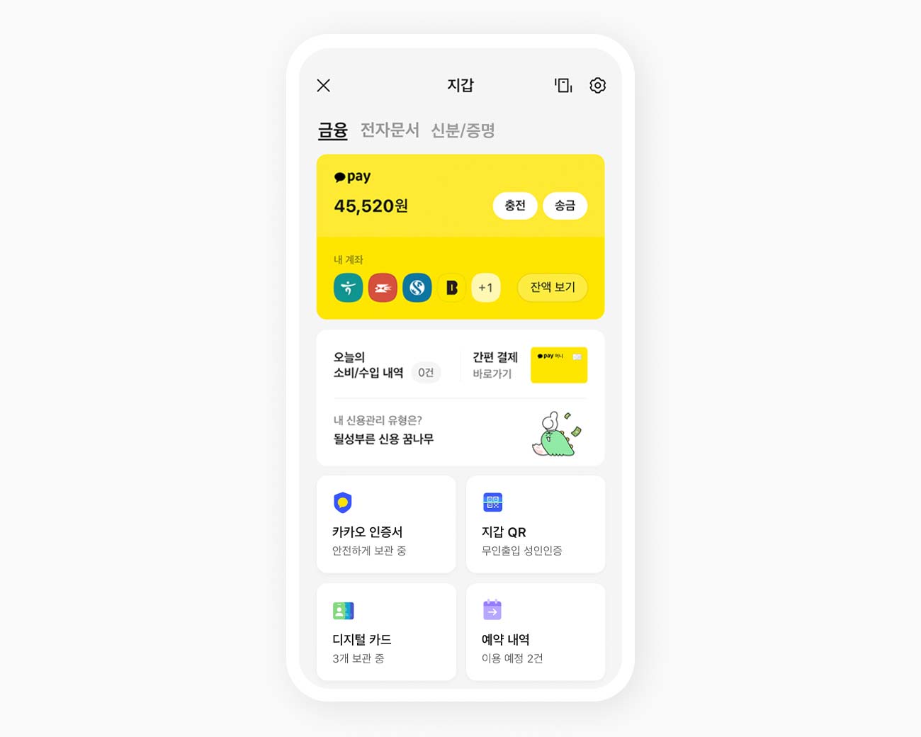 카카오 지갑 금융 화면
