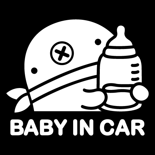 아기두더지 두루루 캐릭터로 제작한 차량용 스티커에 '아기가 타고 있어요'라고 써있다