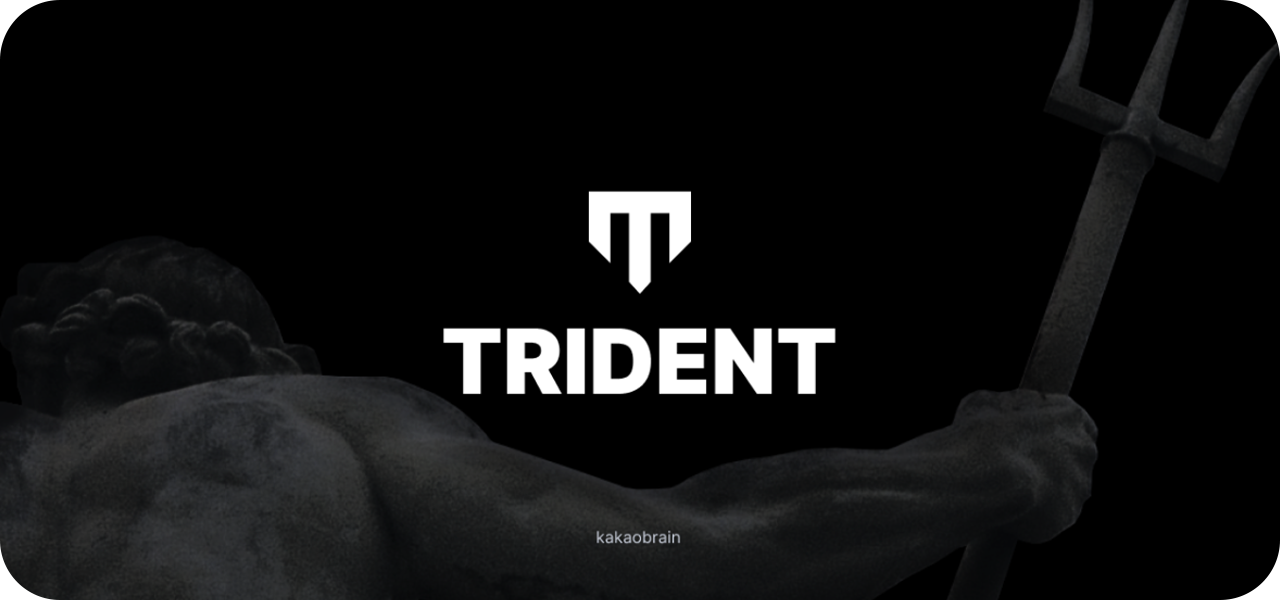 카카오브레인이 깃허브를 통해 공개한 라이브러리 ‘트라이던트’의 로고가 검은 색 배경 화면에 표시되어 있다. 