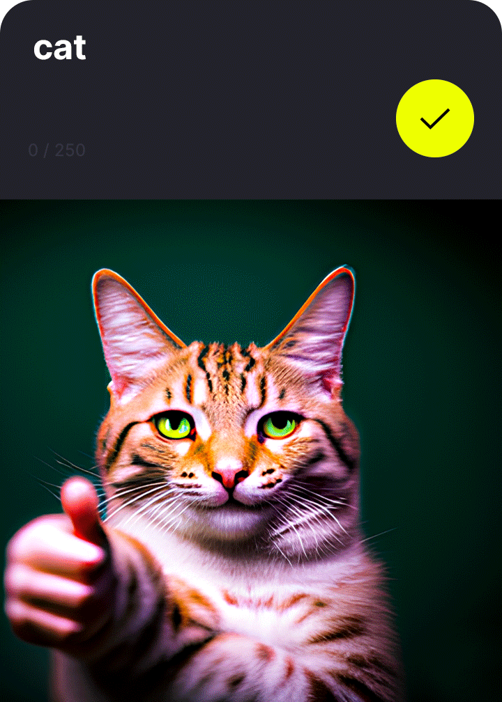 고양이를 주제로 다양한 프롬프트에 대응해 생성된 비디스커버 앱의 결과물 gif 이미지