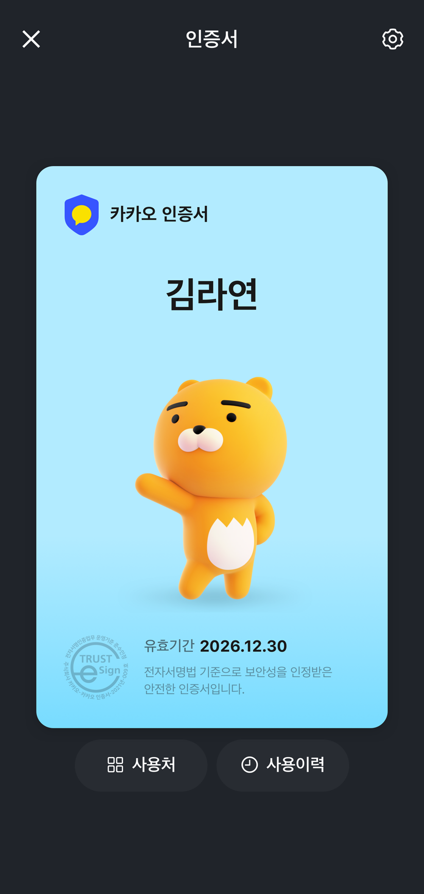 카카오톡 지갑 톡인증서 이미지