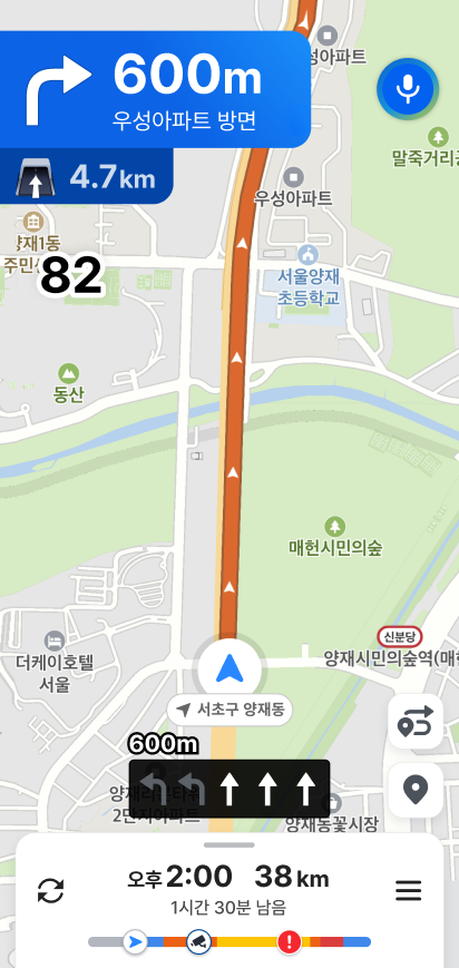 카카오내비 길안내 화면