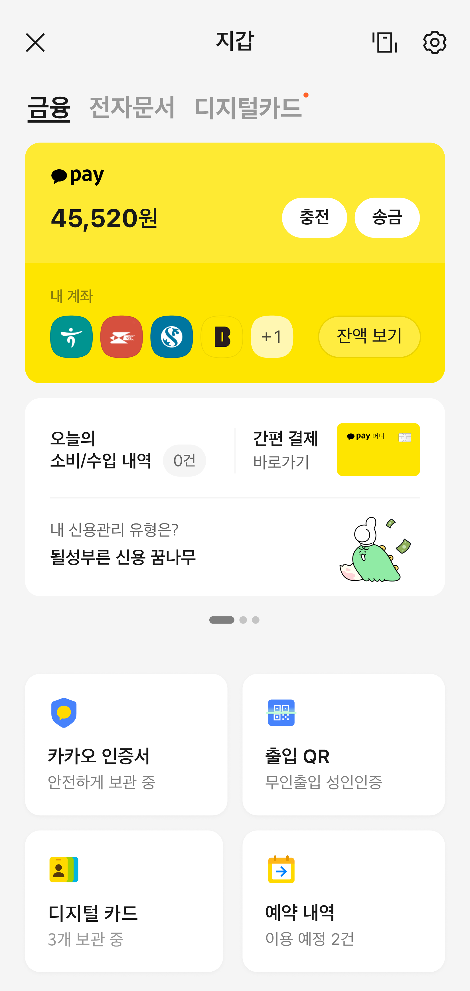 카카오톡 지갑 금융탭 이미지