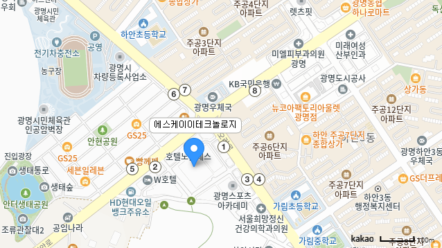 카카오맵 지도: 경기 광명시 오리로651번길 8 (주)에스케이이테크놀로지 위치