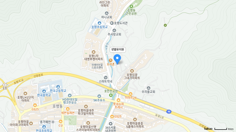 경기도 남양주시 천마산로14번안길 8, 샛별유치원 위치가 표시된 카카오맵 약도