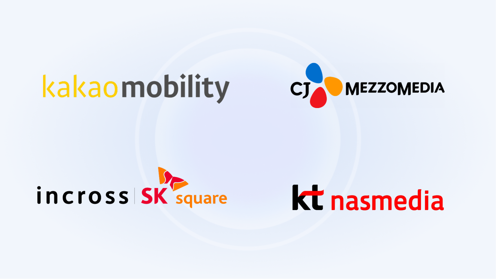 카카오모빌리티, CJ메조미디어, 인크로스, KT나스미디어 사의 CI가 나타나있다.