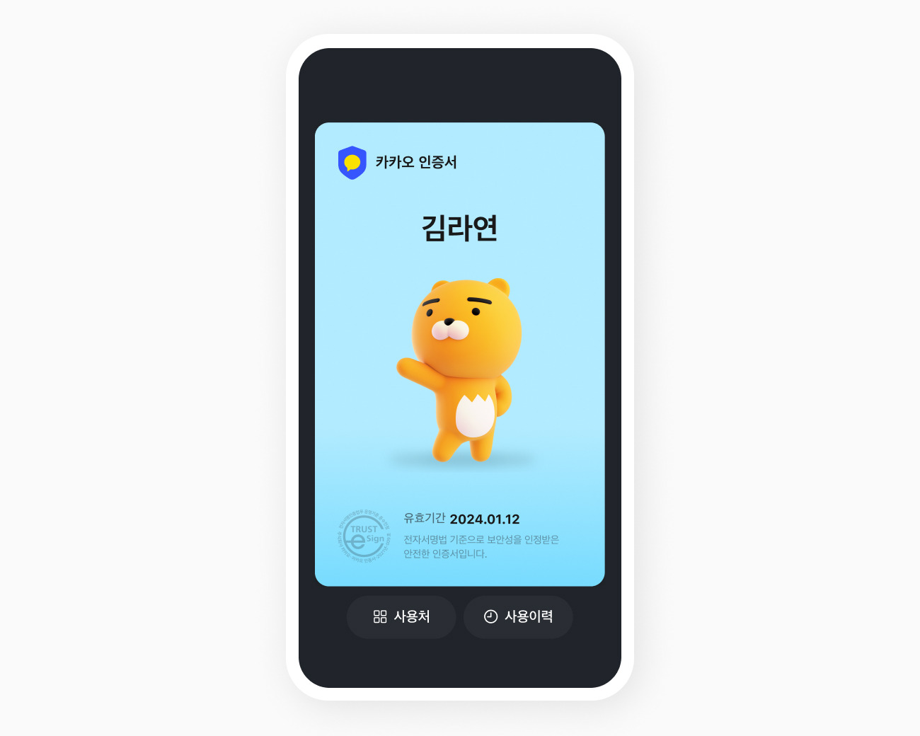카카오 인증서 화면