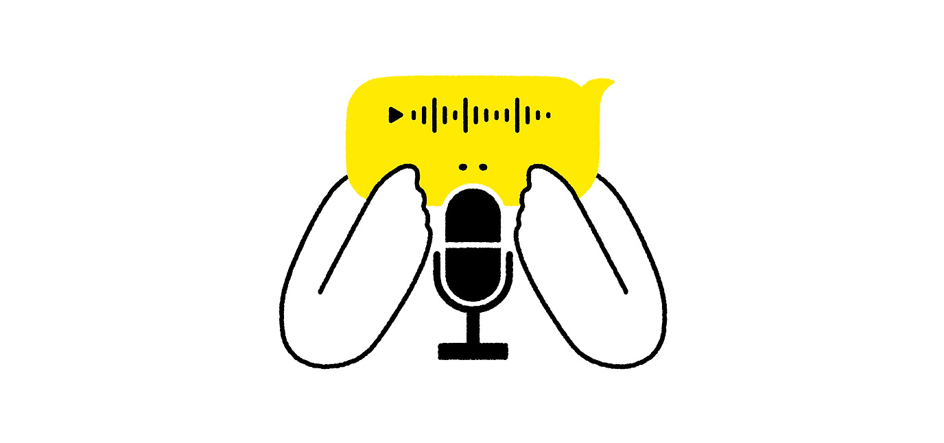 캐릭터가 마이크에 대고 목소리를 녹음하는 그림