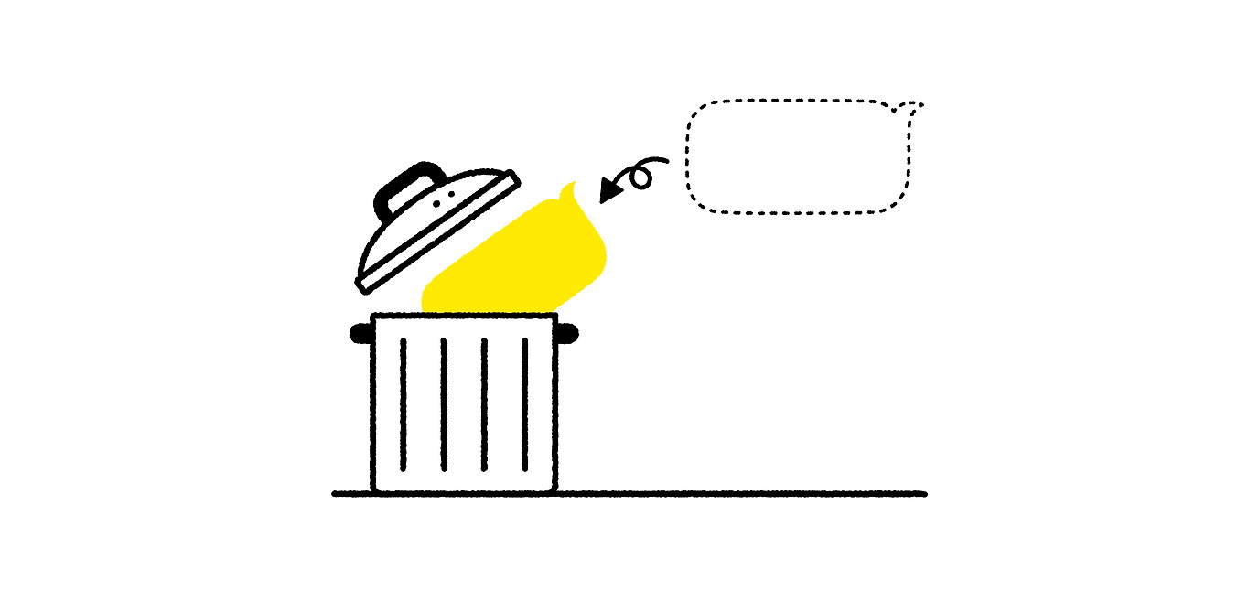 휴지통에 메시지 창 모양이 담기는 그림